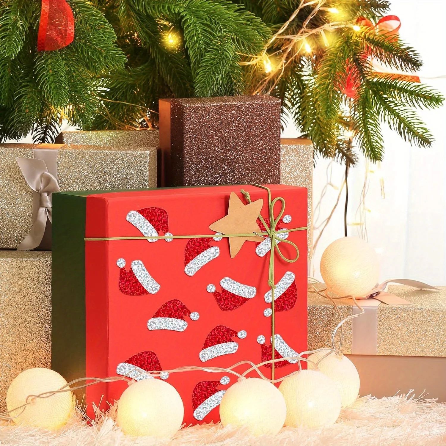 Laser Santa Hat Christmas Sticker Roll 500pcs