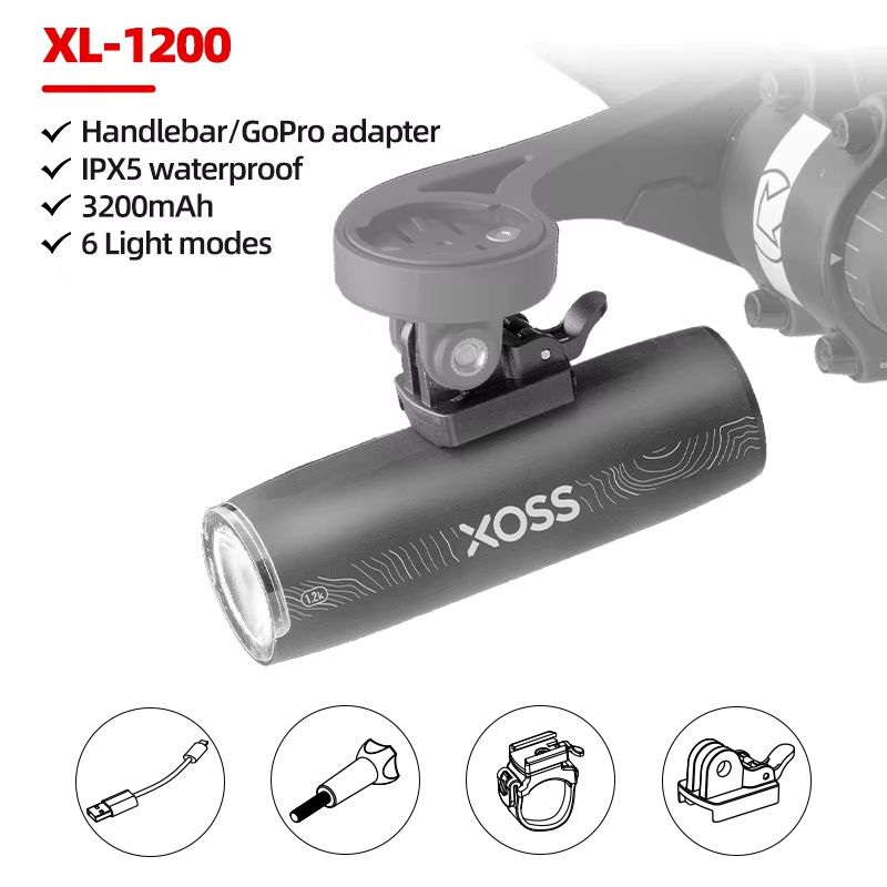 XOSS XL1200 Bike Headlight – 200–3000 Lumen Waterproof Rechargeable Front Bicycle Light with Aluminum Body