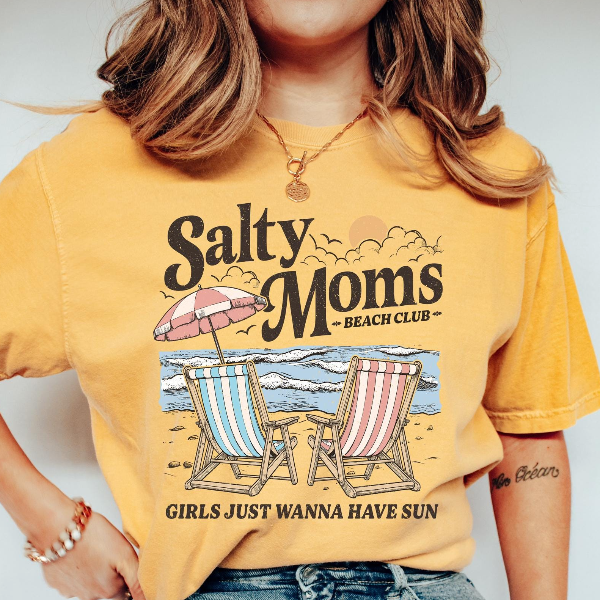 Salty Moms Beach Club Shirt Funny Beach Mom Graphic Tee Summer Gift