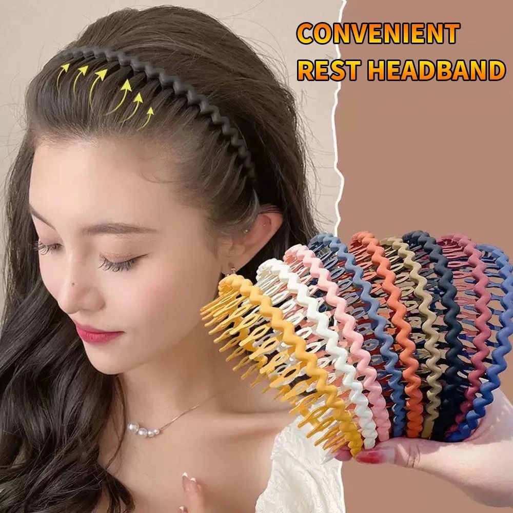 Fashion Wave Toothed Headband – Solid Color Non-Slip Hair Band for Sports & Face Wash