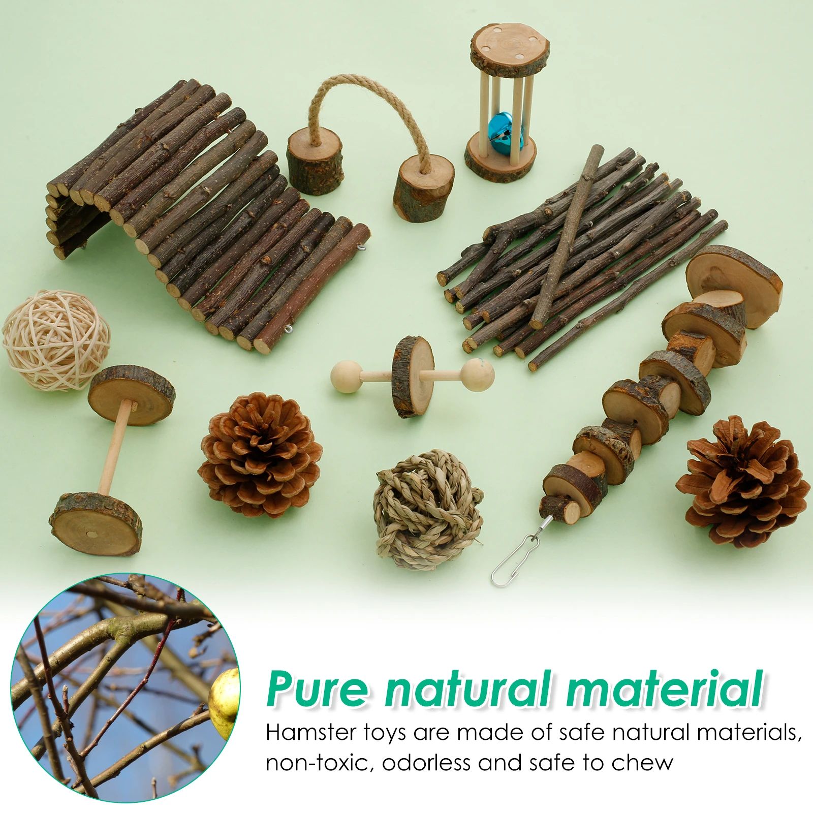 Natural Wooden Small Pet Chew Toy Set