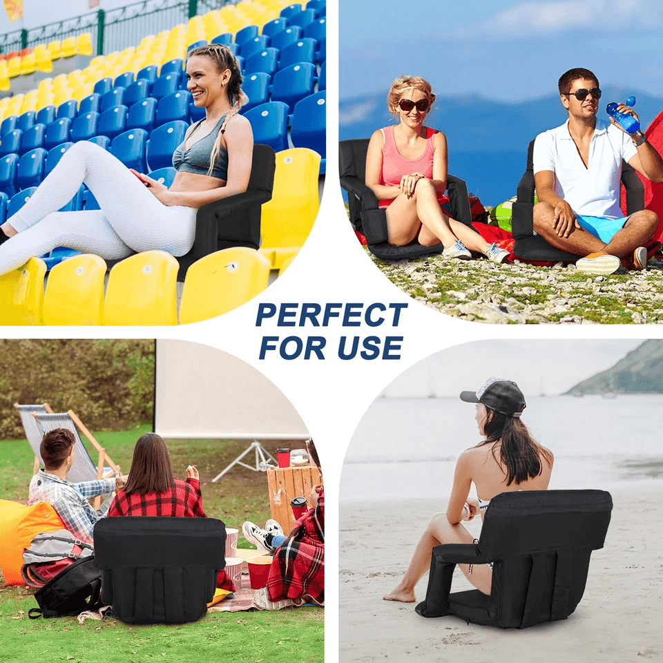 Portable Wide Stadium Seat with Reclining Back Cushion, Bleachers Chair for Outdoor Sports Events