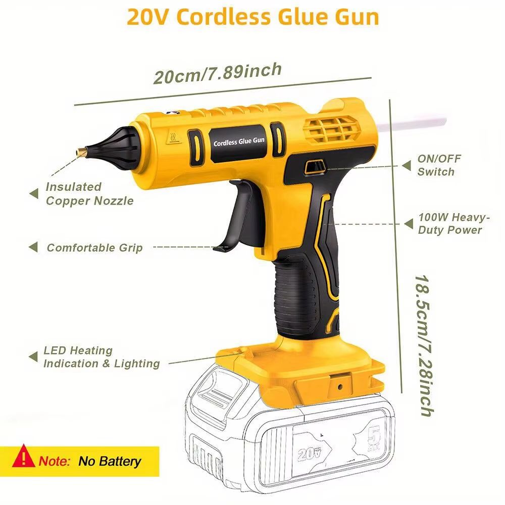 Rechargeable Cordless Hot Melt Glue Gun Compatible with DeWalt Battery for DIY Repairs and Crafts