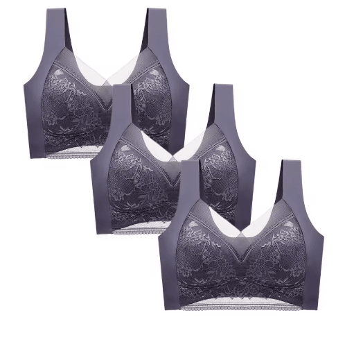 FallSweet 3-Piece Wireless Lace Push Up Deep V Bralette Set (L–5XL)