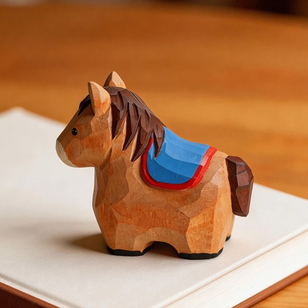 Hand Carved Wooden Horse Figurine Rustic Animal Desk Decor Ornament