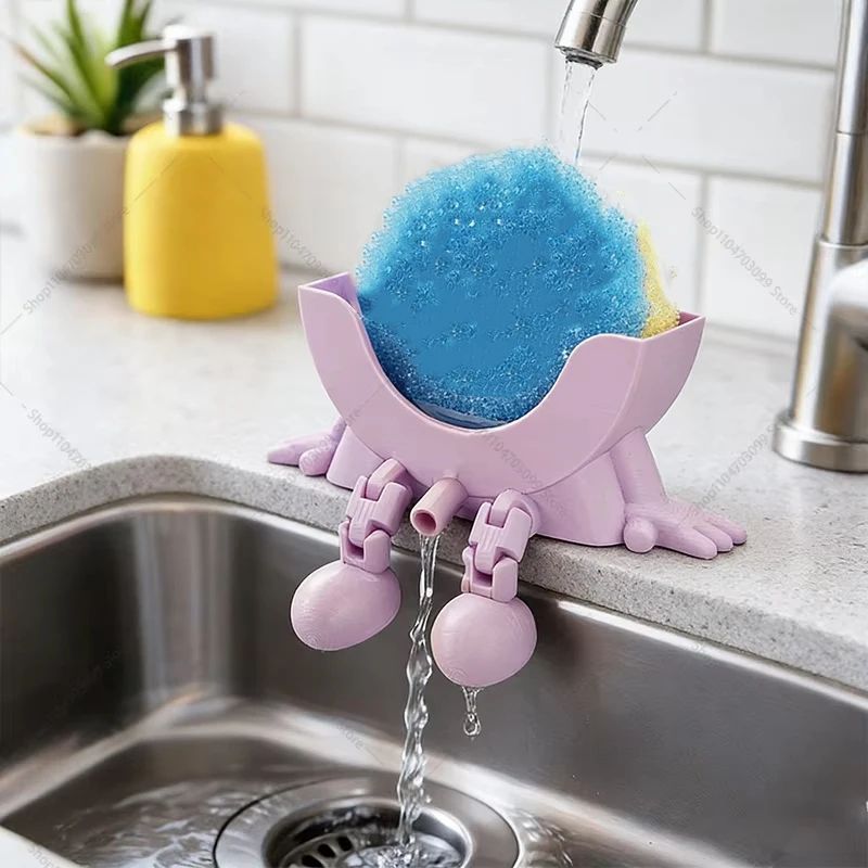 Smart Sink Sponge Holder Rack with Drain Tray – Compact Kitchen Sink Organizer & Hygienic Dish Scrubber Holder