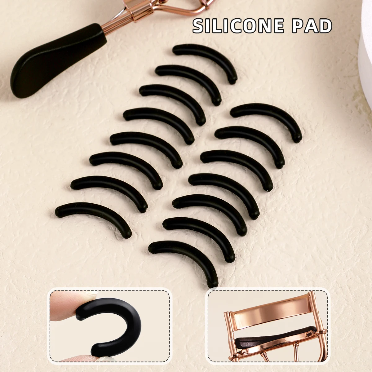 Stainless Steel Portable Eyelash Curler with 15 Silicone Pads, Lash Extension and Curling Tools for Women