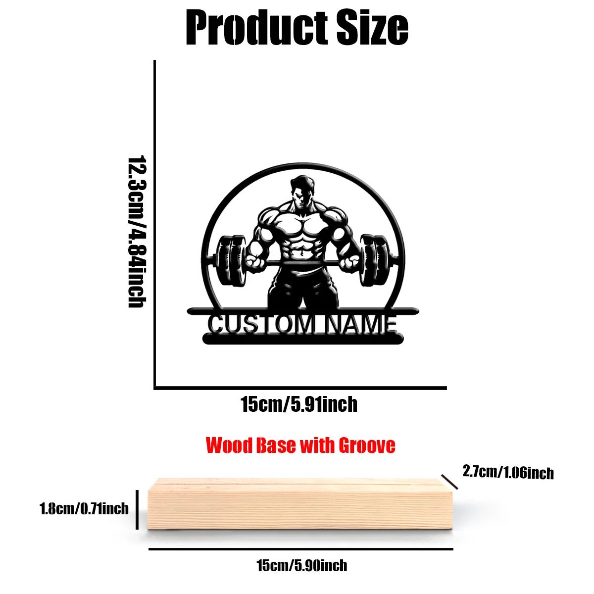 Personalized Weightlifting Metal Sculpture with Wooden Base – Custom Fitness Art Gift