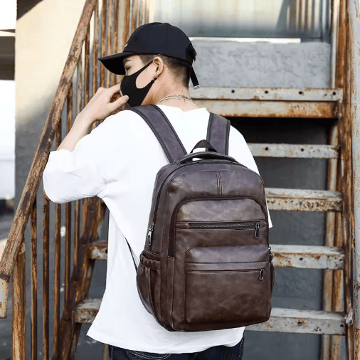 USB Charging Leather Laptop Backpack – Anti-Theft Large Capacity Travel Bag
