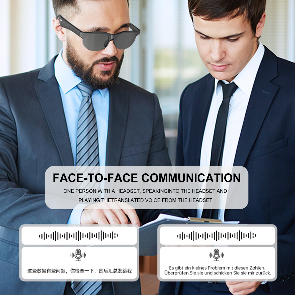 Bluetooth AI Intelligent Translation Glasses, Wireless Sunglasses with Built-in Microphone, Speakers & Headphones