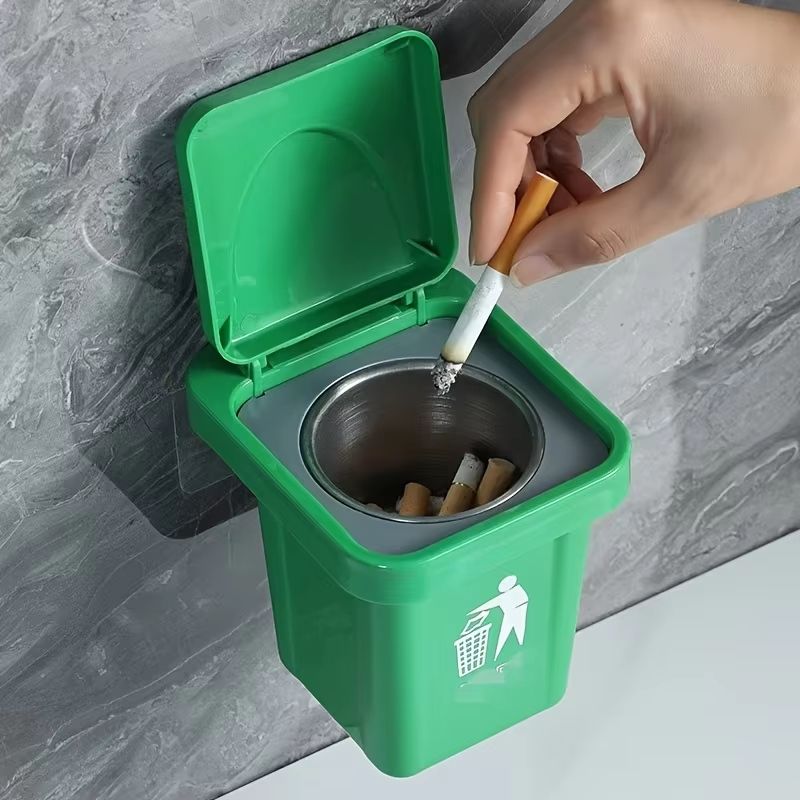 Wall Mounted Stainless Steel Ashtray with Lid for Bathroom and Living Spaces