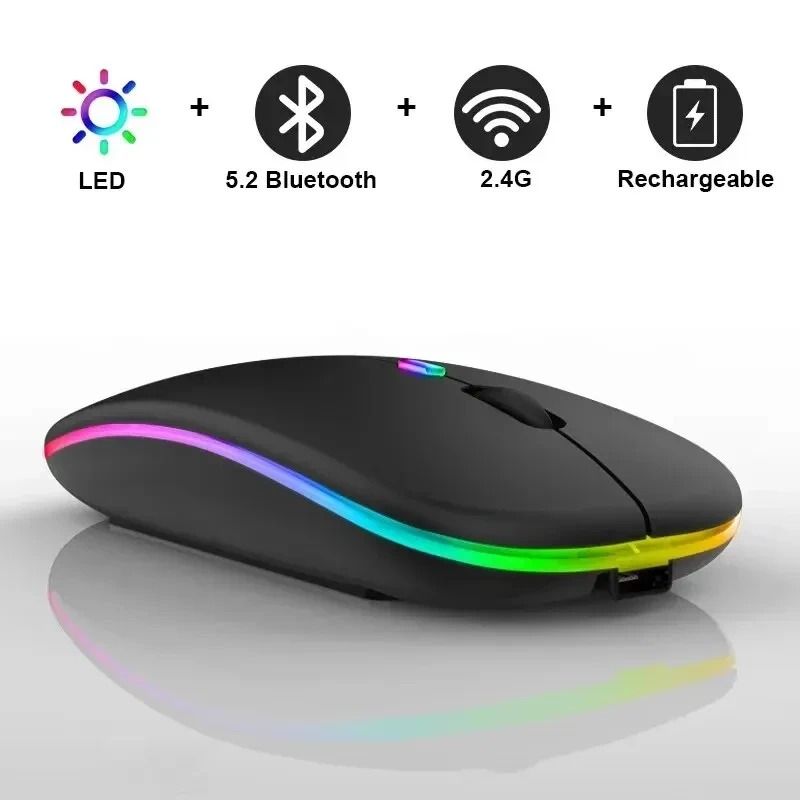 Rechargeable Silent Wireless Mouse with Bluetooth Dual Mode and LED Backlight