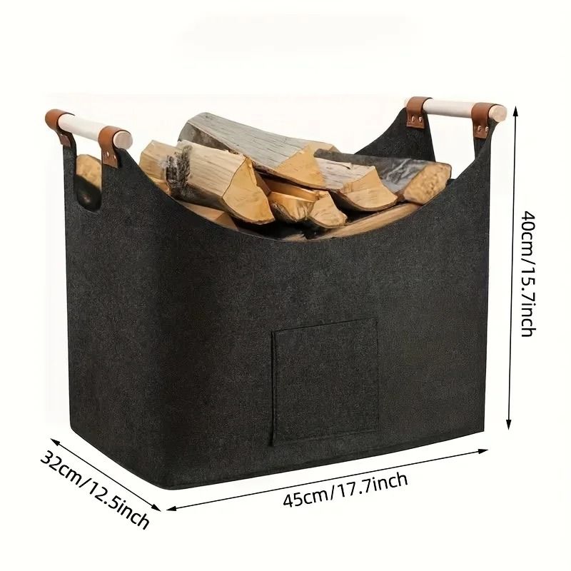 Extra Large Folding Felt Firewood Storage Basket with Reinforced Handles