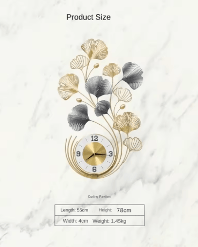 Ginkgo Leaf Metal Wall Clock Large Silent Modern Decorative Wall Art 78cm