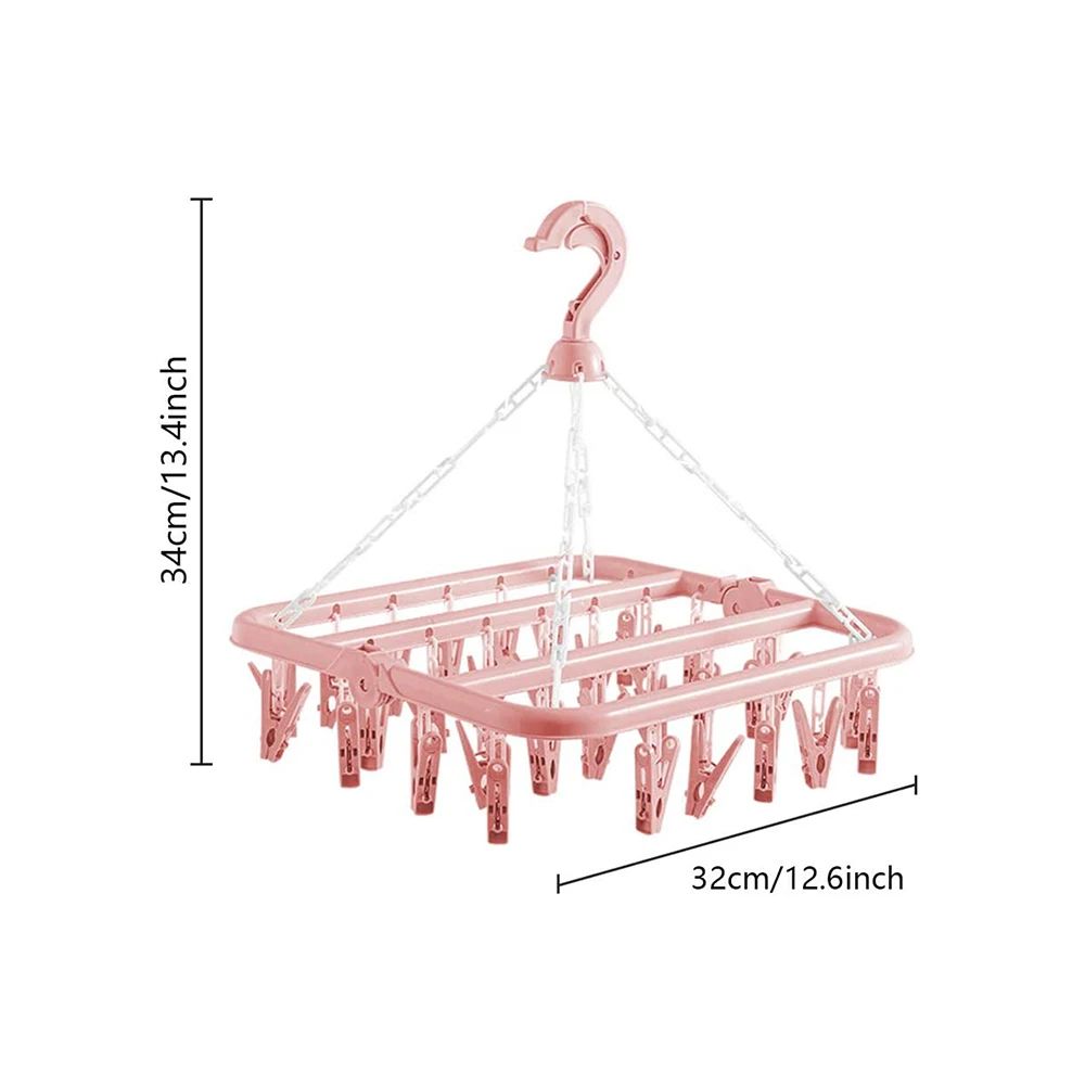 Foldable Clothes Drying Hanger with Multi Clips