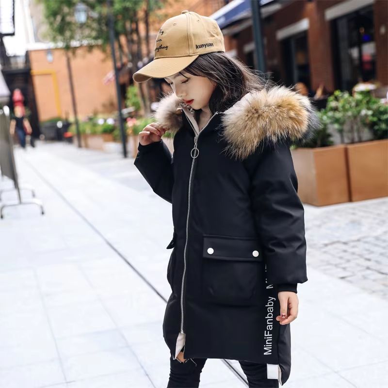 FrostBelle Girls Winter Parka Coat Faux Fur Hooded Girls Winter Jacket Long Warm Teen Girls Fur Collar Coat