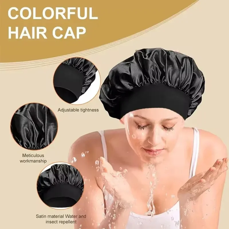 Soft Silk Satin Lined Bonnet for Long Hair Large Satin Hair Bonnet, Sleep Shower Cap, Hair Wrap Cover, Household