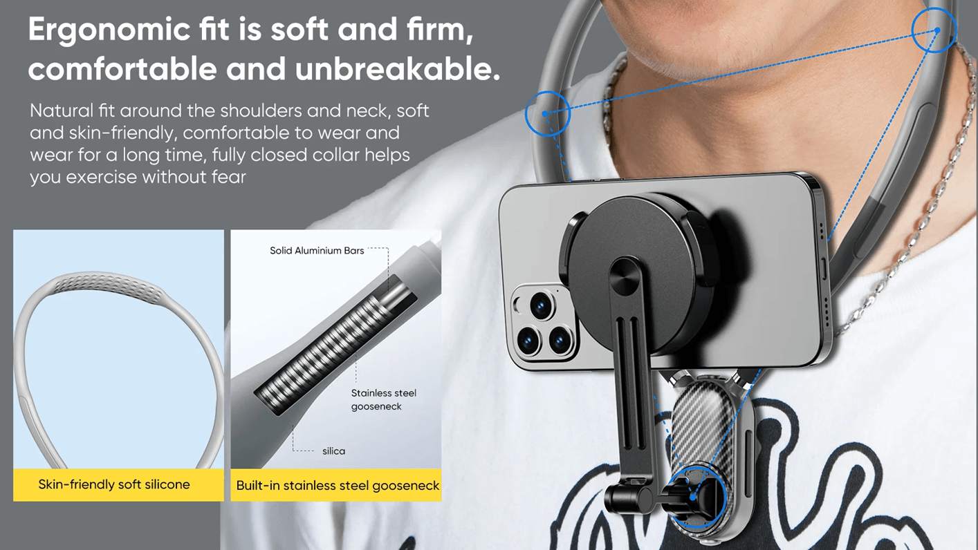 Magnetic Neck Mount Phone Holder Silicone Hands Free Video Stand