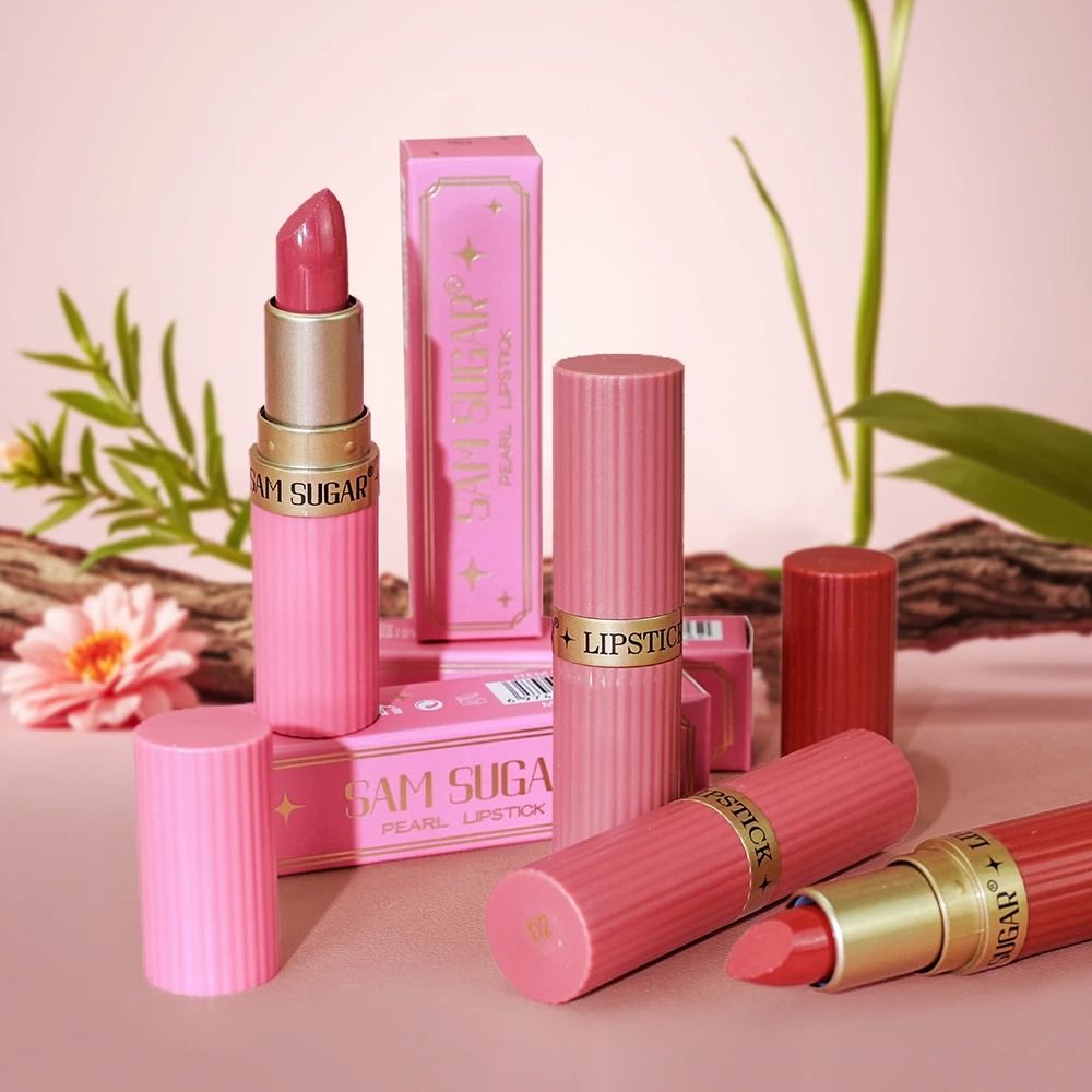 Long Lasting Matte Velvet Lipstick with Pearlescent Pink Glitter Shimmer Finish