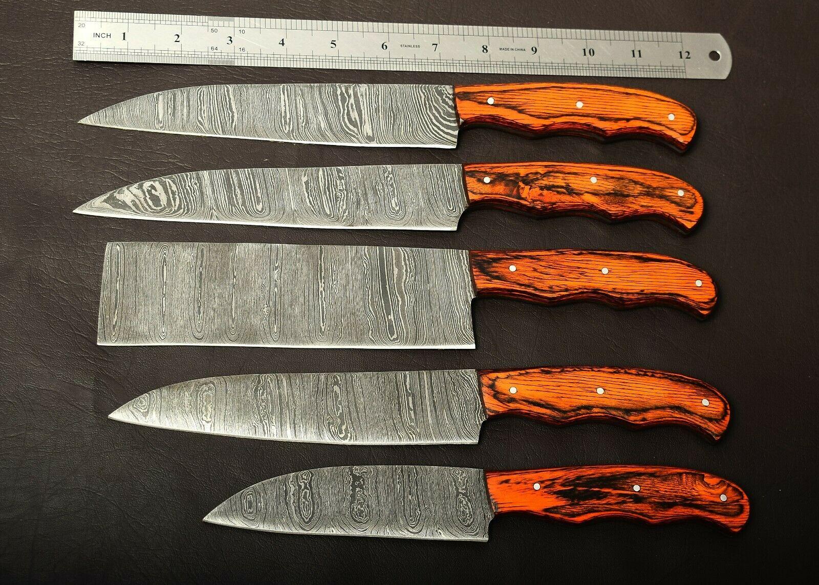 Custom Forged Damascus Steel Kitchen Knives Set of 5 – Razor Sharp Blades