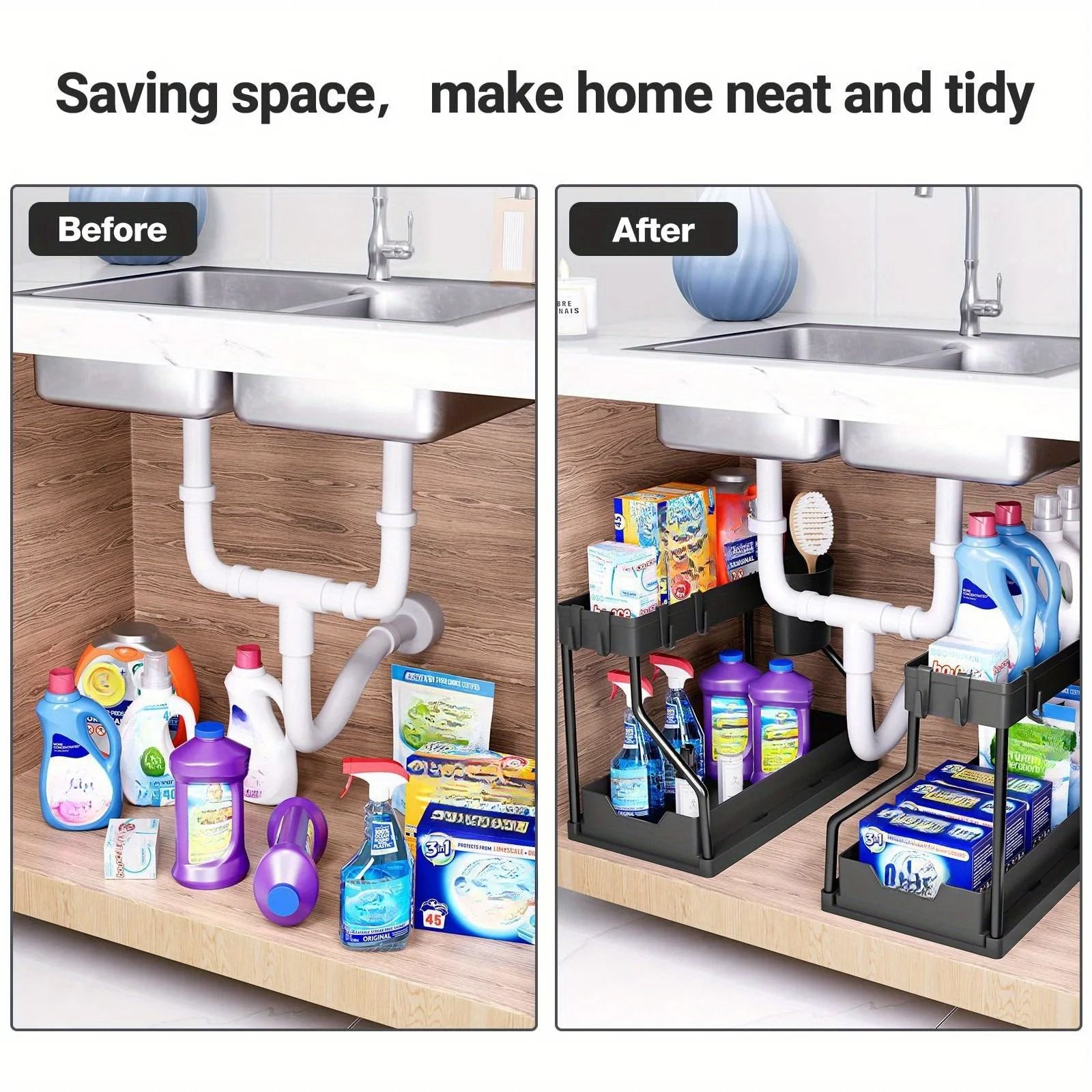 Pull-Out Multi-Layer Storage Rack – Sliding Under-Sink Cabinet Organizer – Household Seasoning & Sundries Rack