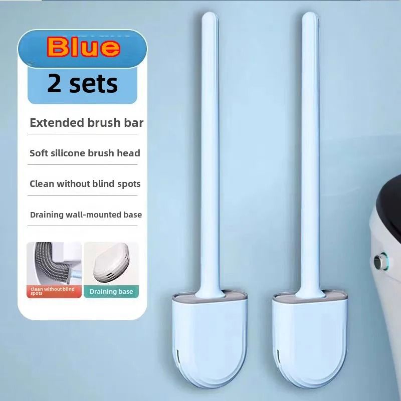 Hanging silicone toilet brush with Quick Dry Holder and Long Handle Bathroom Cleaner