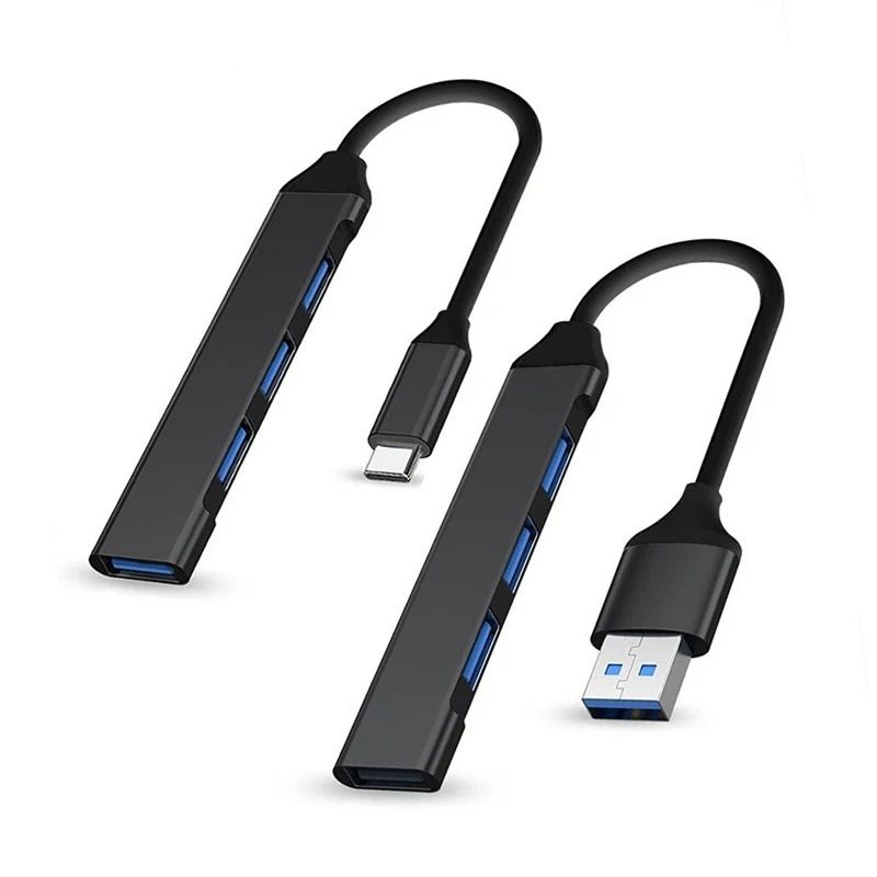 USB Hub 4 Port High Speed Multiport Splitter with Type C and USB A Connector