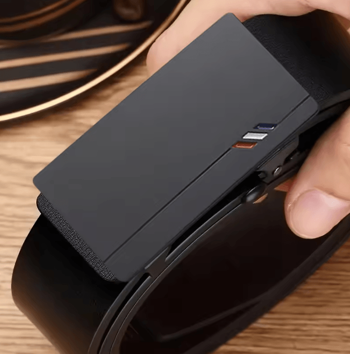 Mens PU Leather Belt Automatic Buckle 47 Inch Adjustable Dress and Casual Belt