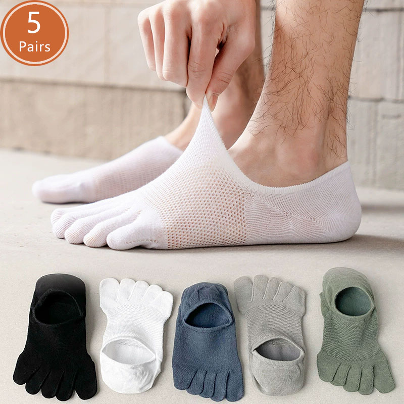 Invisible Toe Socks Summer Thin Cotton Mesh Breathable Soft Elastic Comfort Socks