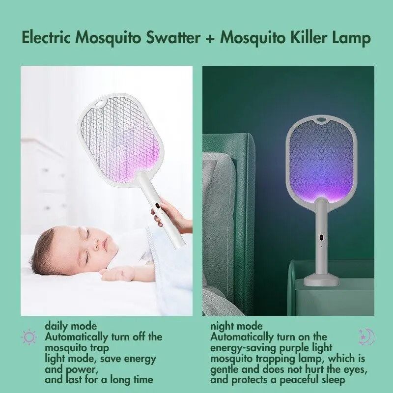 3 in 1 Electric Mosquito Killer Lamp Rechargeable Fly Swatter with LED Light