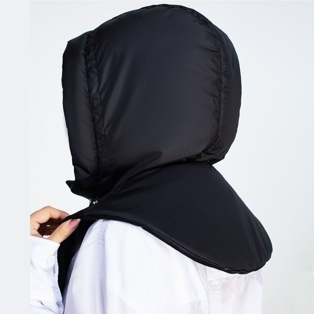 Women's Ultralight Down Hooded Hats, Drawstring Neck Cover, Removable Scarf, Zipper Coat Balaclava Hat