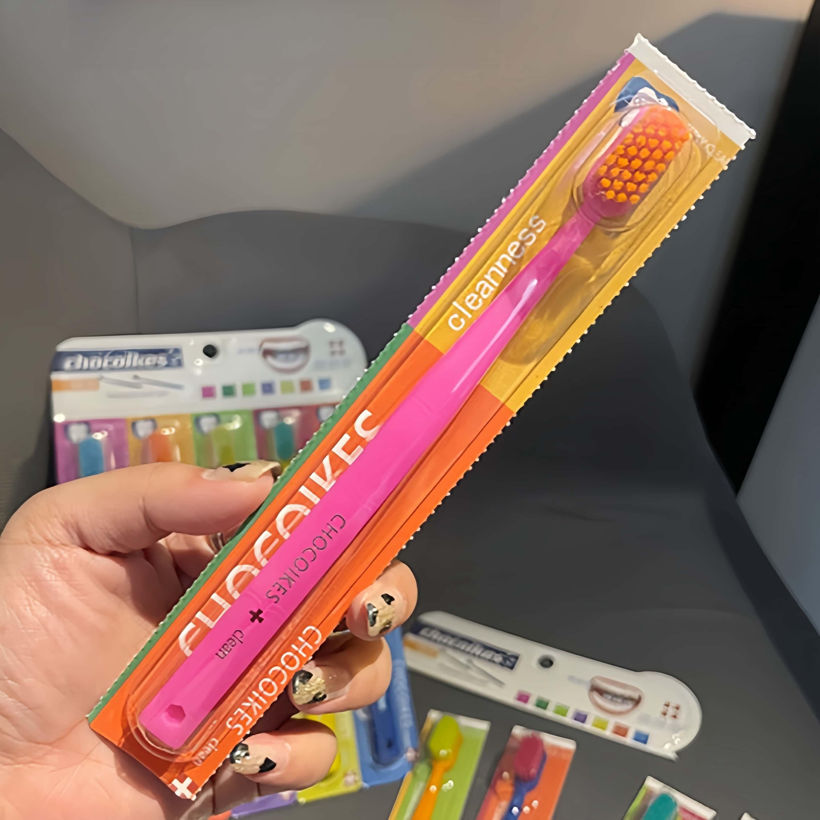 Chocolate Swiss Soft Nylon Bristle Toothbrush Set, Ergonomic Handle, Travel and Hotel Essential