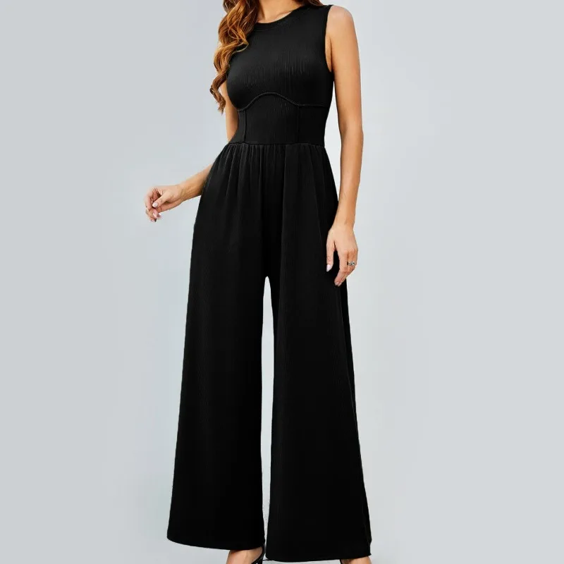 Women's High Waist Patent Leather Wide Leg Jumpsuit
