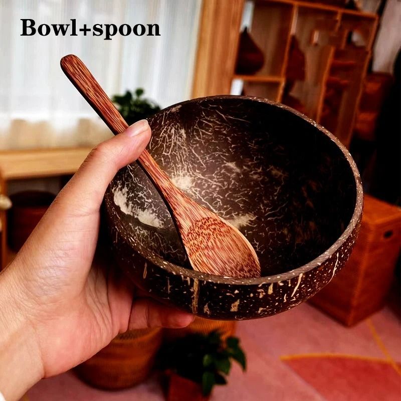 Natural Coconut Bowl Set – Handcrafted Eco-Friendly Tableware & Spoon Set