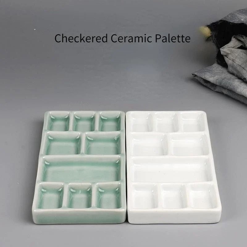 Ceramic Square Multi Grid Watercolor Palette Jingdezhen Firing Portable Art Tray