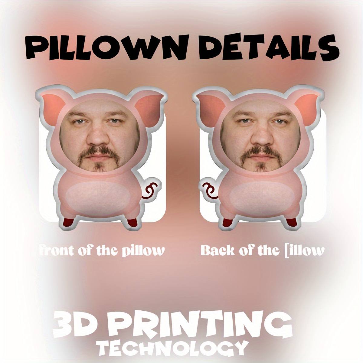 Quirky Customised Pink Pig Double-Sided Printed Face Cushion, Pillow, Fun Seat Cushion