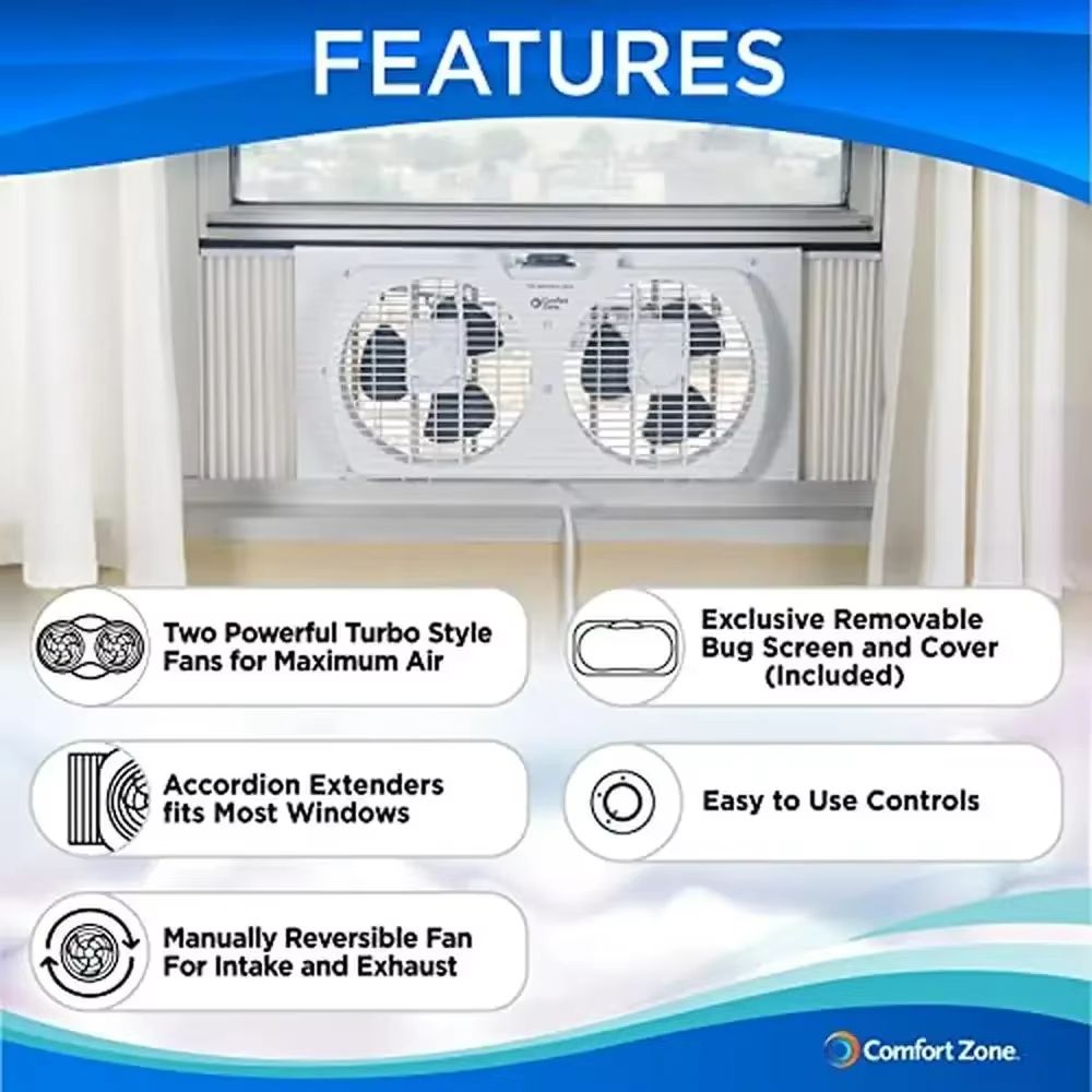 Twin Window Fan with Reversible Airflow – Dual Blade, Expandable Panels & 2-Speed Cooling