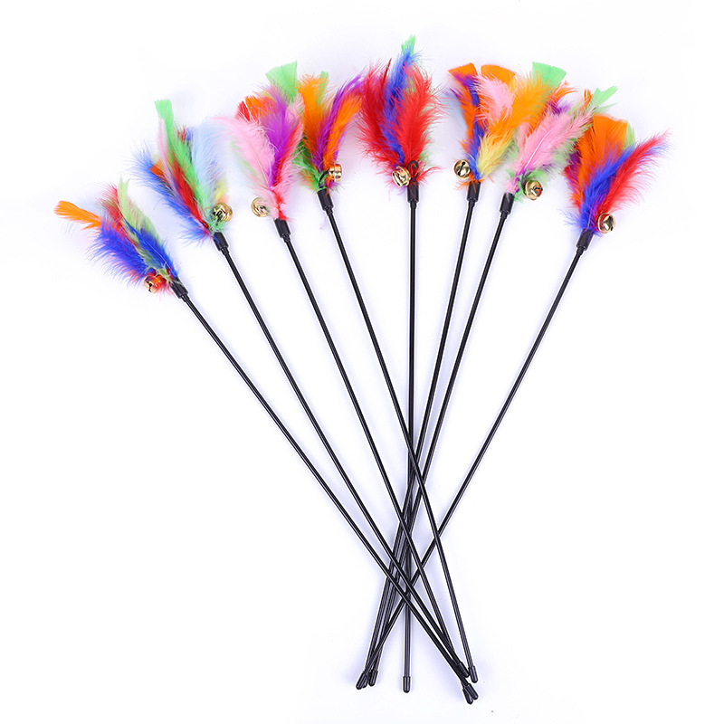 Interactive Cat Teaser Toy Rod with Bell and Feather - 5pcs Random Colors