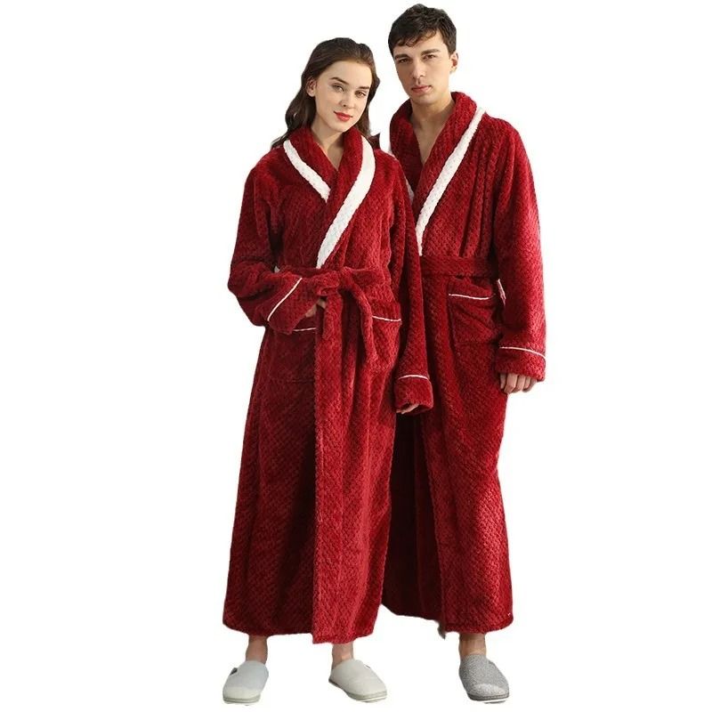 Winter Lovers Thick Flannel Couple Long Bathrobe Set
