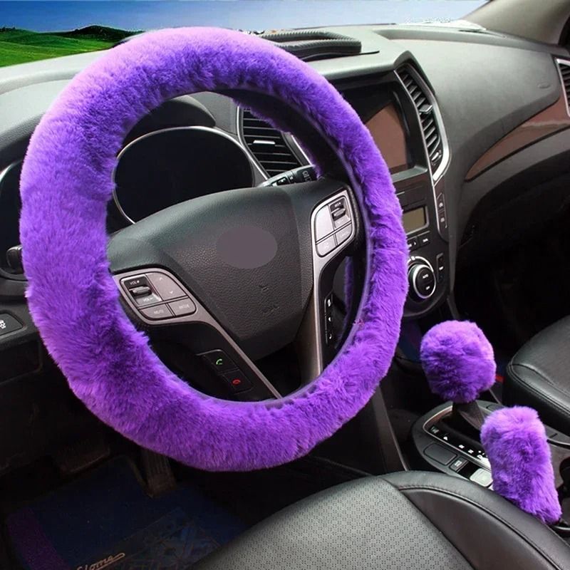 Plush Super Thick Steering Wheel Handbrake And Gearshift Cover Set