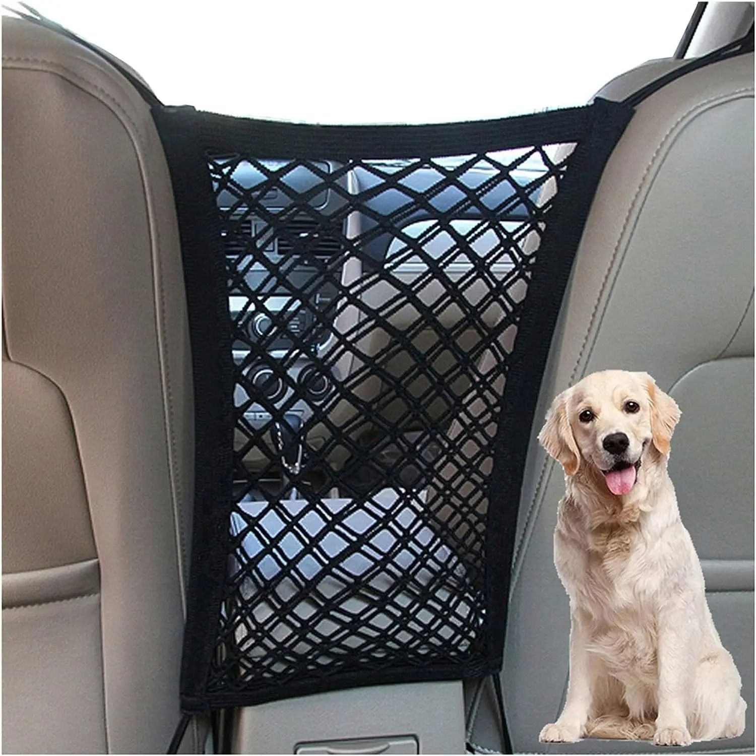Pet Car Barrier & Mesh Storage Bag – Back Seat Safety Protector for Dogs