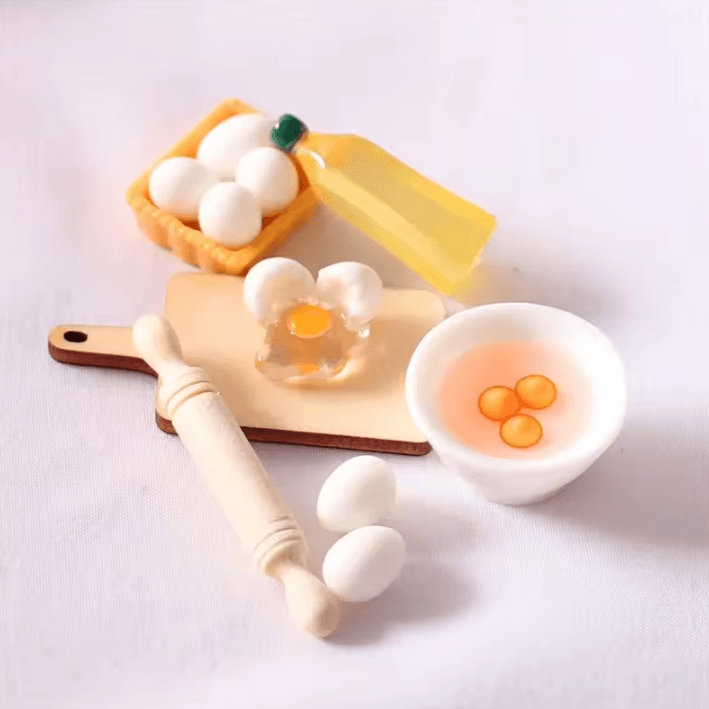 5-Piece Mini Kitchen Set – Dollhouse Cute Rolling Pin, Egg Bowl & Olive Oil Accessories