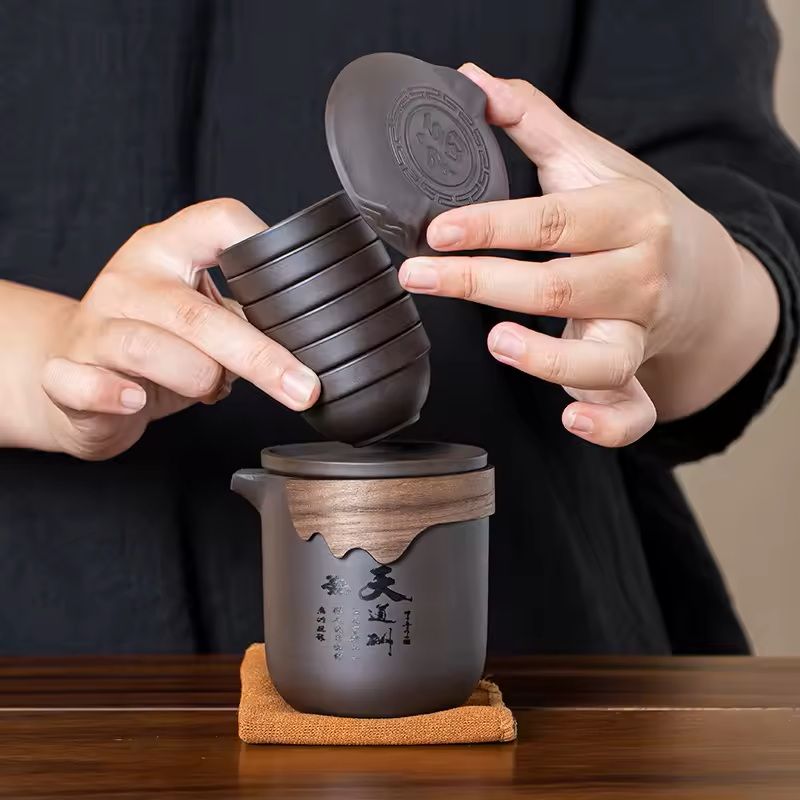 Portable Chinese Clay Tea Set with Infuser and Cups