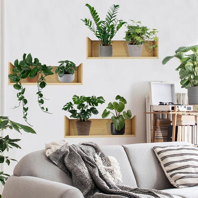 Botanical Potted Triptych | 3-Piece Realistic Plant Wall Decals | Executive Studio & Living Room Sanctuary Decor