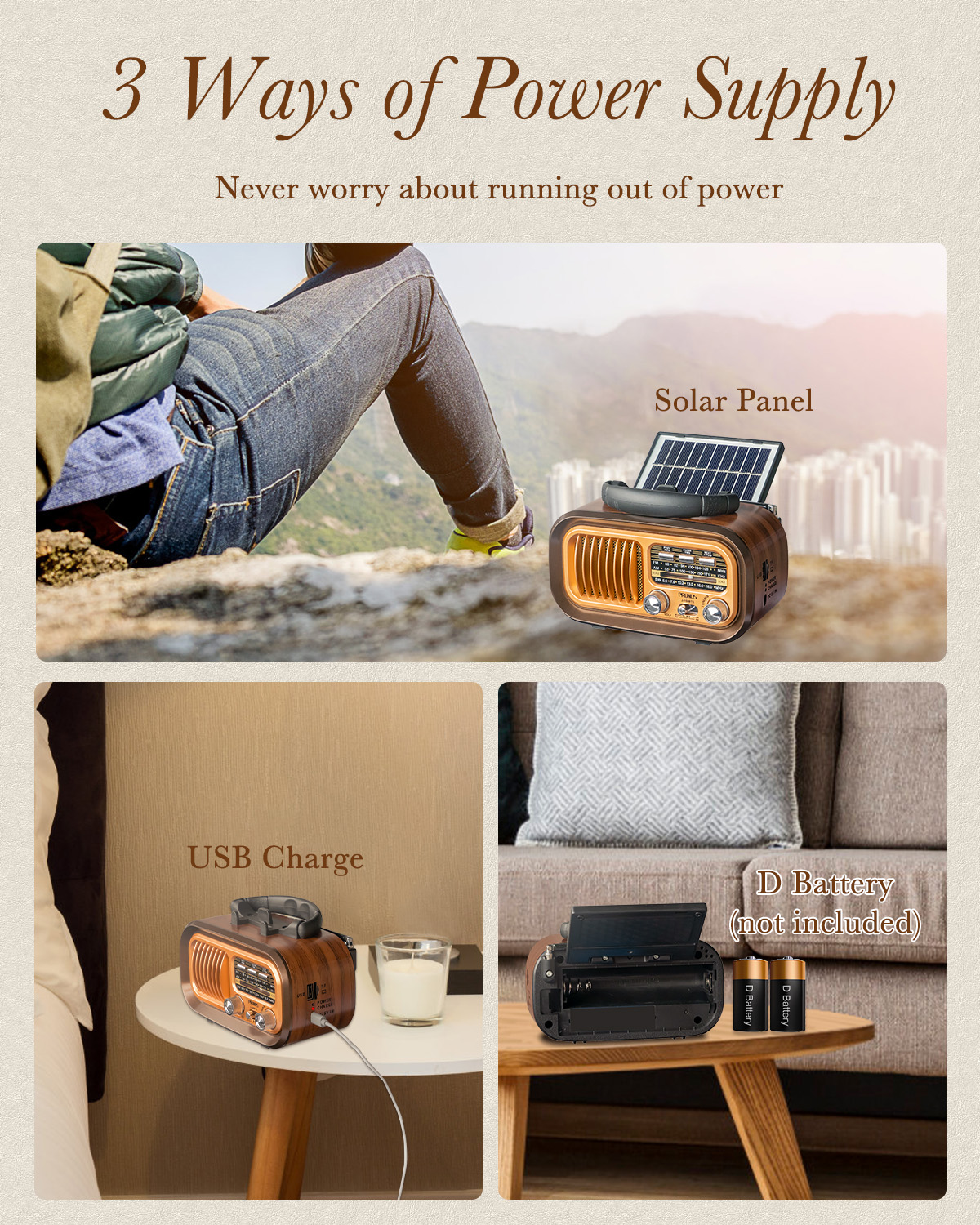 Vintage Solar Bluetooth Radio Speaker with AM FM SW Portable Shortwave Tuner