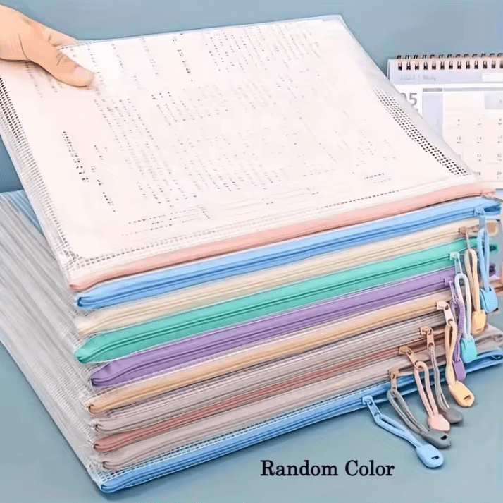 5 Piece PVC Mesh Zipper Storage Folders – Stackable File Organizers for Heavy-Duty Office Storage and Document Folders