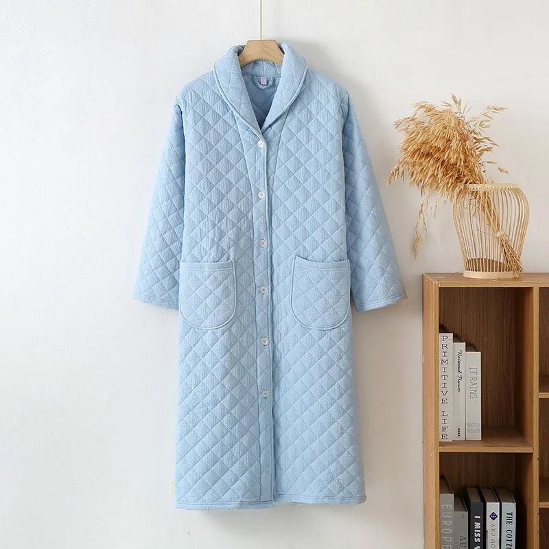 Winter Cotton Padded Dressing Gown Long Sleeve Warm Womens Home Robe