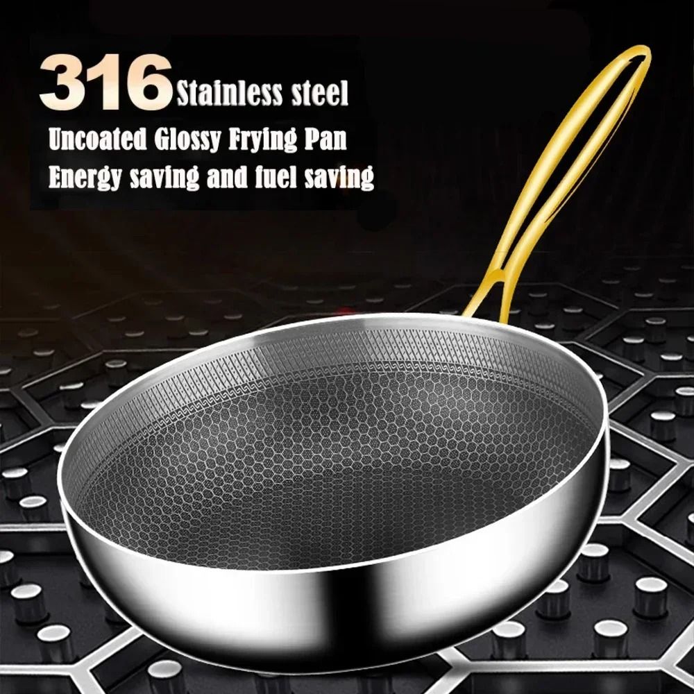 316 Stainless Steel Non Stick Frying Pan Wok with Honeycomb Surface
