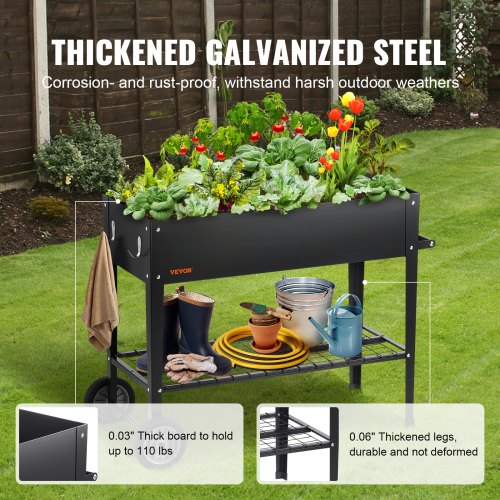 Elevated Raised Garden Bed with Wheels Galvanized Metal Planter Box for Vegetables, Herbs & Patio Gardening