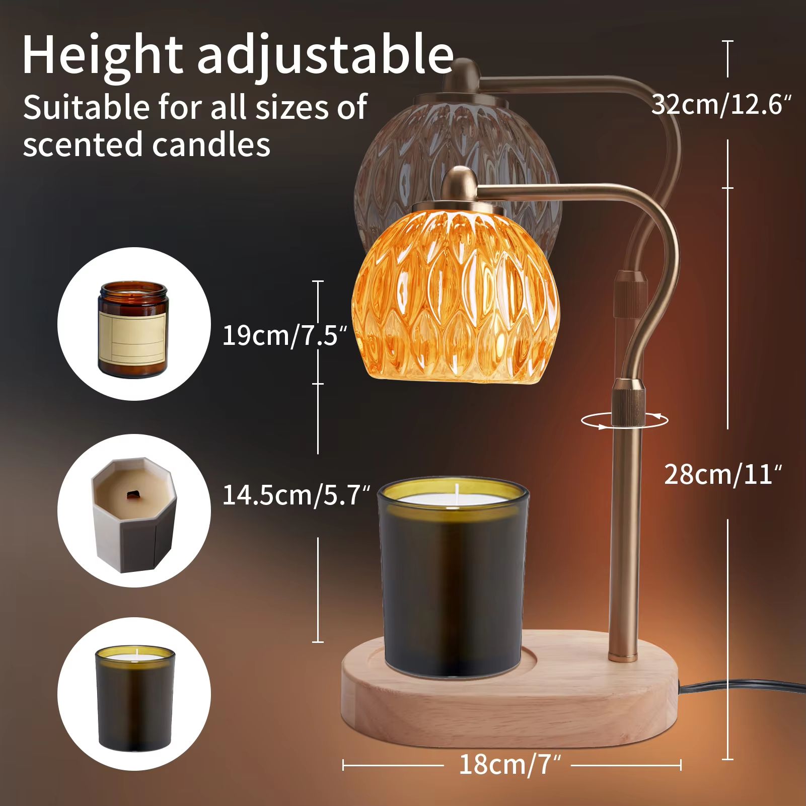 Retro Candle Warmer Lamp with Timer Height Adjustable Dimmable Wax Melt Lamp for Home Decor